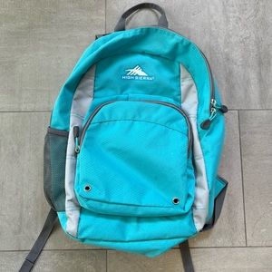 High Sierra turquoise nylon backpack w large main compartment & padded straps!